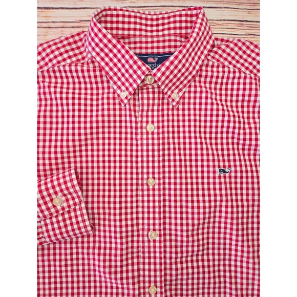 Vineyard Vines Mens Slim Fit Whale Red Check Shirt Large Cotton - Picture 3 of 6